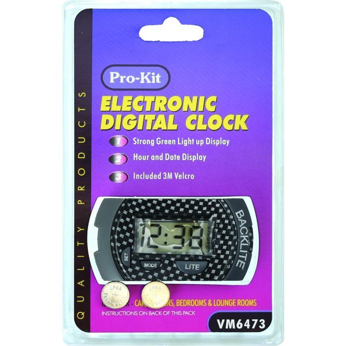 ProKit Car Clock With Green Led Calendar Carbon Finish