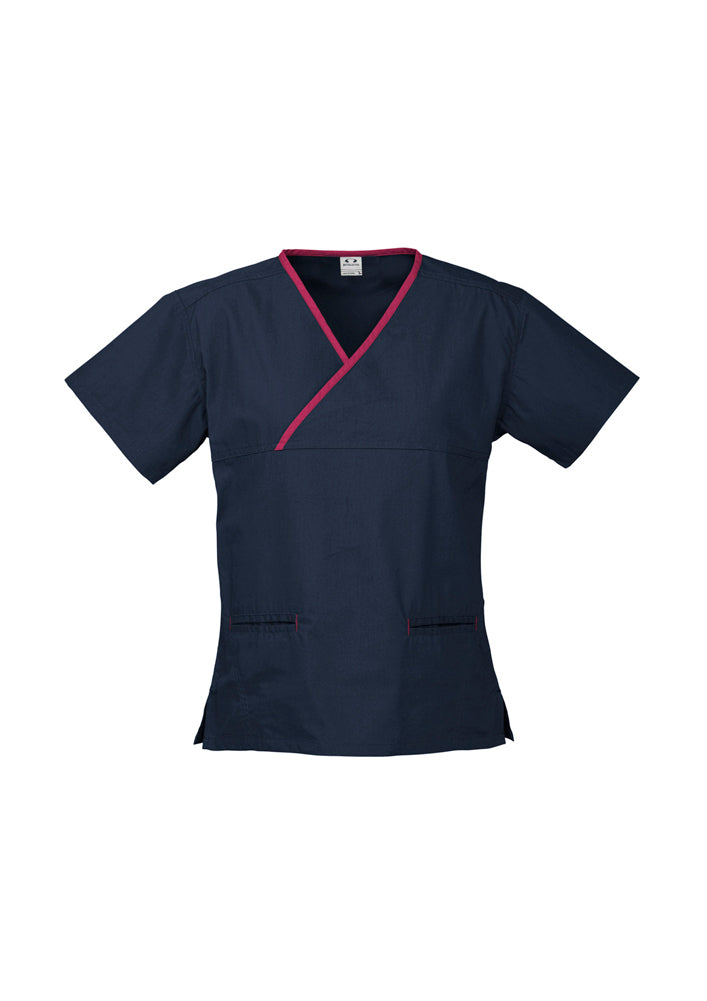 Biz Collection Ladies Contrast Crossover Scrubs Top