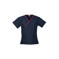 Biz Collection Ladies Contrast Crossover Scrubs Top
