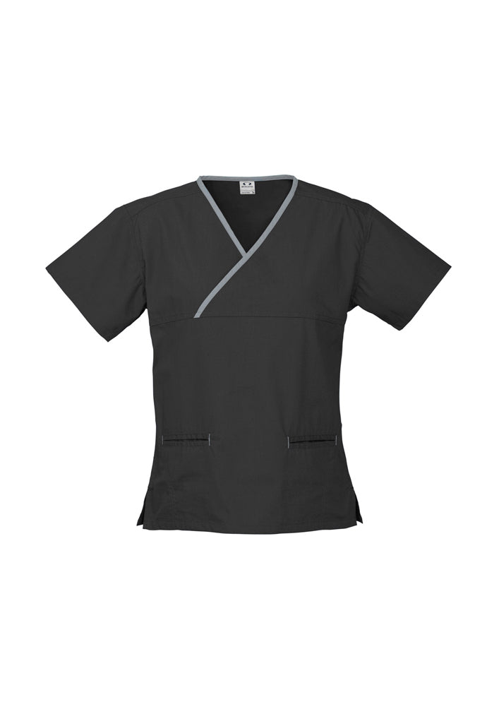 Biz Collection Ladies Contrast Crossover Scrubs Top