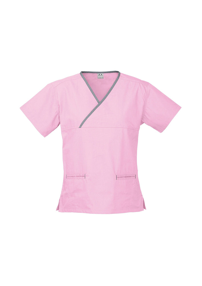 Biz Collection Ladies Contrast Crossover Scrubs Top