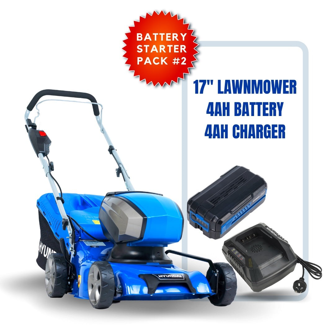 Hyundai 40V Battery 17" Lawn Mower Steel Deck with 4Ah Lithium Battery and Charger