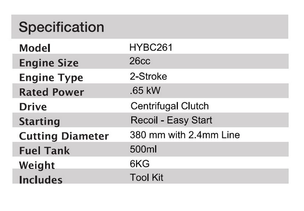 Hyundai 26cc 2 Stroke Brush Cutter Straight Shaft