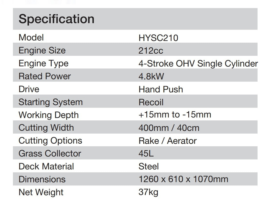 Hyundai 212cc 4 Stroke Push Scarifier