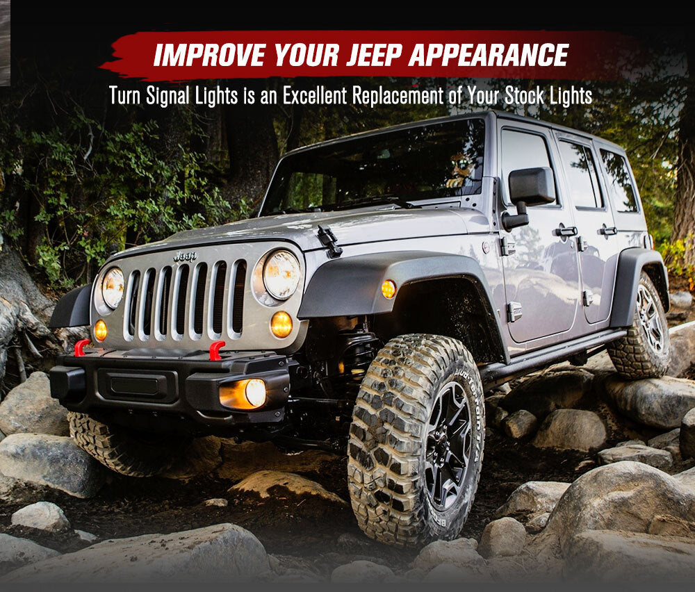 LIGHTFOX Pair LED Turn Signal Light for Jeep Wrangler JK 2007-2017 OEM