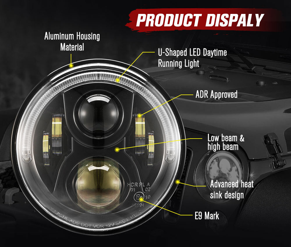 LIGHTFOX Pair 7inch LED Headlight for Jeep Patrol GQ