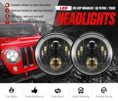 LIGHTFOX Pair 7inch LED Headlight for Jeep Patrol GQ