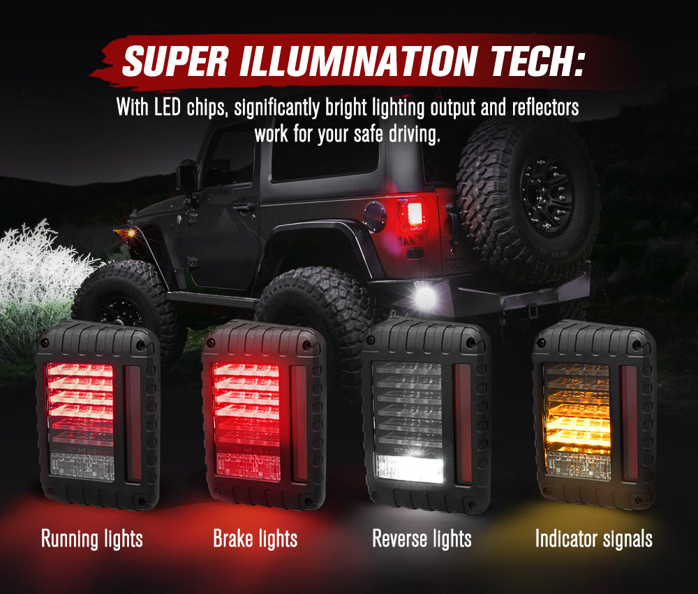 MOBI Pair LED Tail Lights for Jeep Wrangler JK 07-17