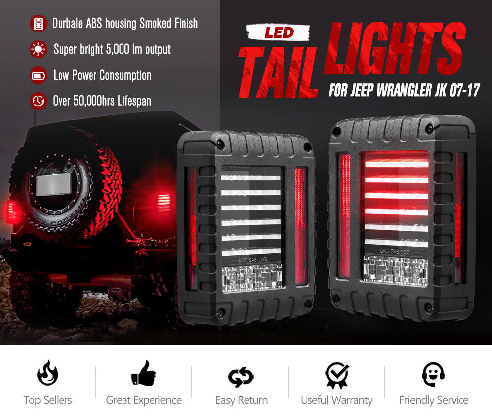 MOBI Pair LED Tail Lights for Jeep Wrangler JK 07-17