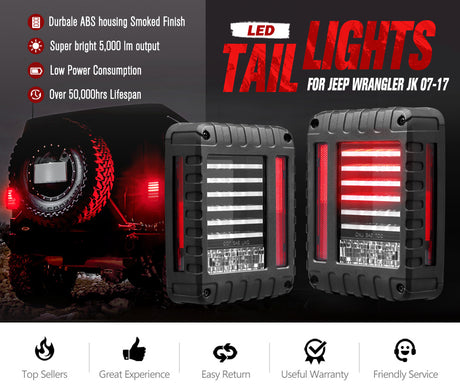 MOBI Pair LED Tail Lights for Jeep Wrangler JK 07-17