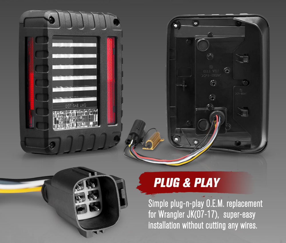 MOBI Pair LED Tail Lights for Jeep Wrangler JK 07-17