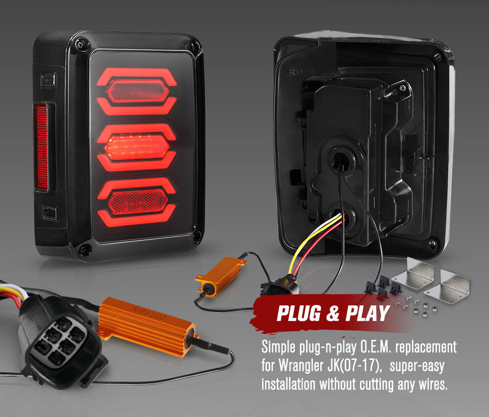 MOBI Pair LED Tail Lights for Jeep Wrangler JK 07-17