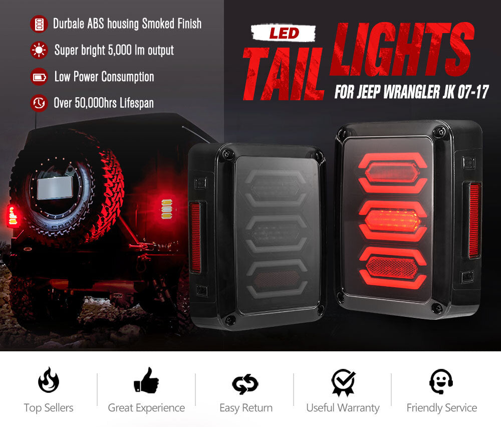 MOBI Pair LED Tail Lights for Jeep Wrangler JK 07-17