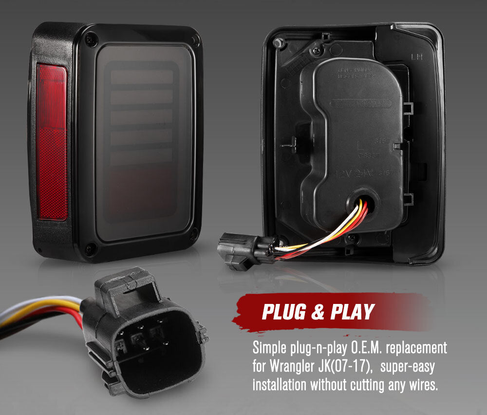 MOBI Pair LED Tail Lights for Jeep Wrangler JK 07-17