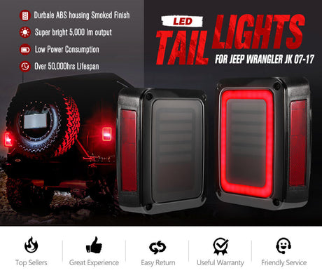 MOBI Pair LED Tail Lights for Jeep Wrangler JK 07-17