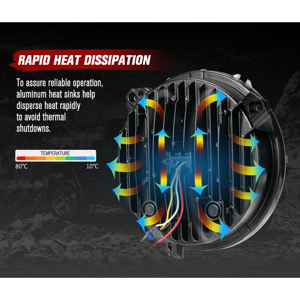 LIGHTFOX Pair LED Headlights for Jeep Wrangler JL 2018-ON