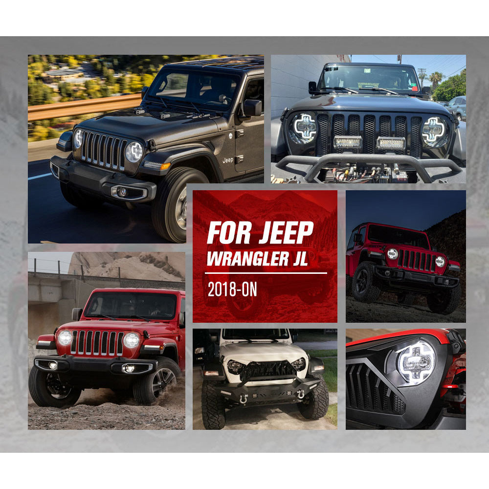 LIGHTFOX Pair LED Headlights for Jeep Wrangler JL 2018-ON