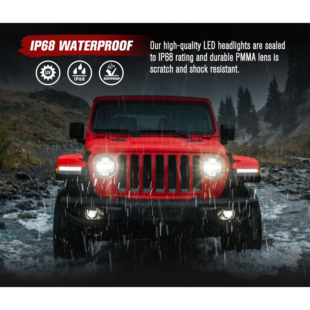 LIGHTFOX Pair LED Headlights for Jeep Wrangler JL 2018-ON