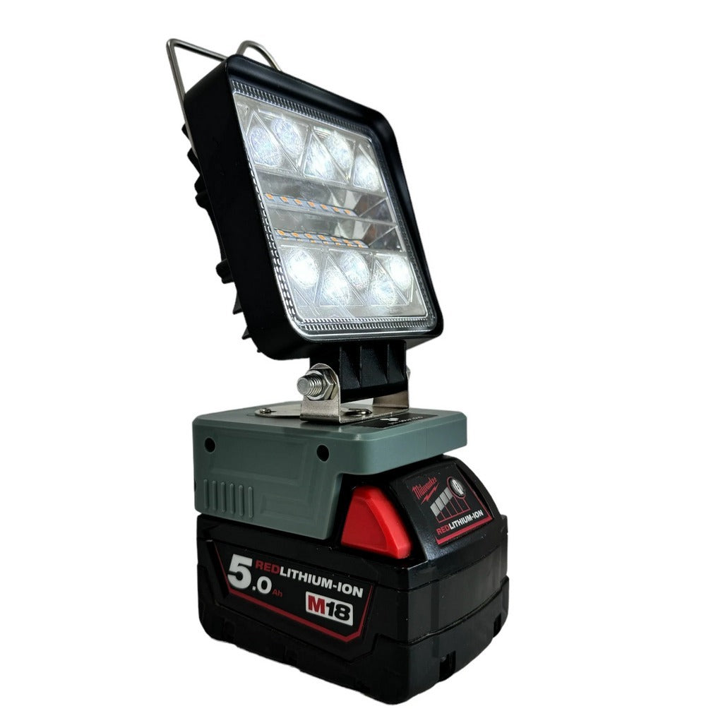 Milwaukee Compatible 18v White & Orange LED Light with USB Charger