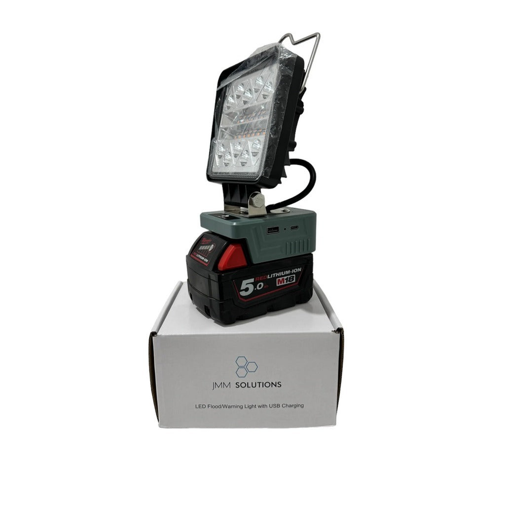 Milwaukee Compatible 18v White & Orange LED Light with USB Charger