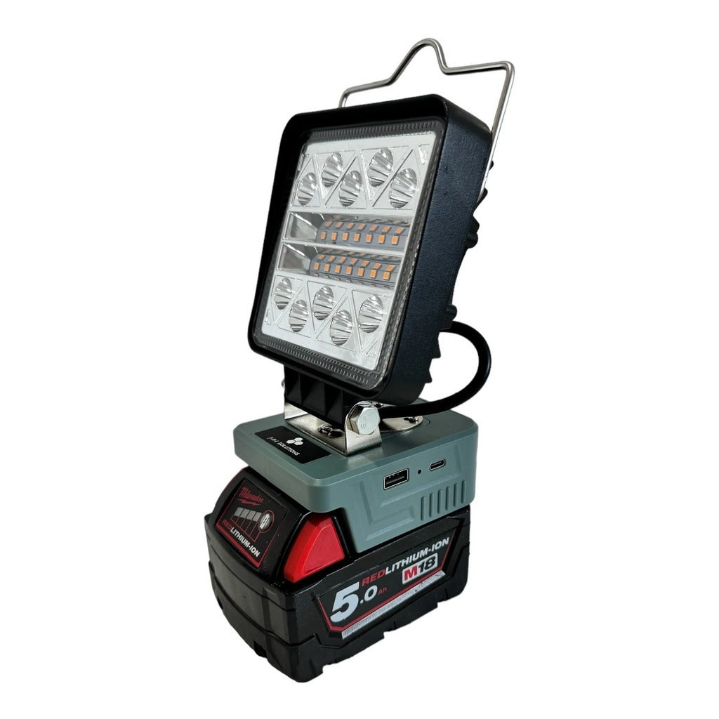 Milwaukee Compatible 18v White & Orange LED Light with USB Charger