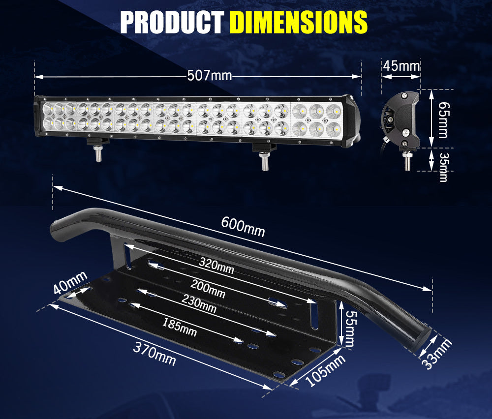 LIGHTFOX 20Inch LED Light Bar Spot Flood Work Driving Light + 23'' Number Plate Frame