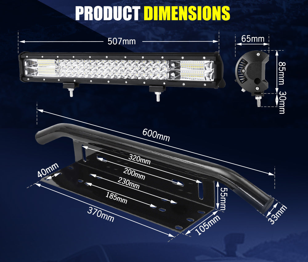 LIGHTFOX 20inch Triple Row LED Light Bar Combo Beam + 23'' Number Plate Frame + Wiring Kit