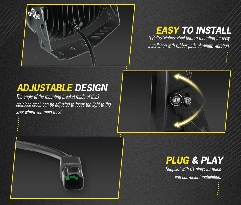 9inch LED Spot Lights Pair + 20inch LED Light Bar Kit Offroad Truck