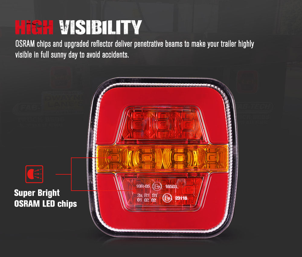 2x LED Trailer Tail Lights Stop Indicator Lamp Kit Square Light for Trailer