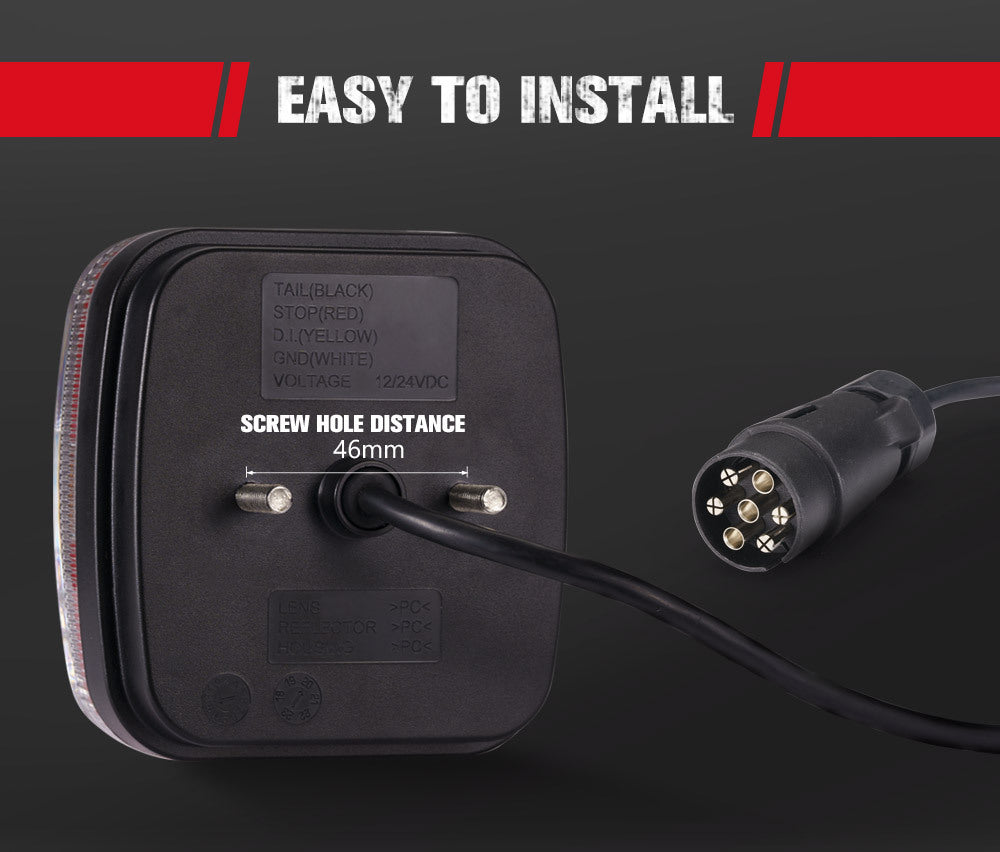 2x LED Trailer Tail Lights Stop Indicator Lamp Kit Square Light for Trailer