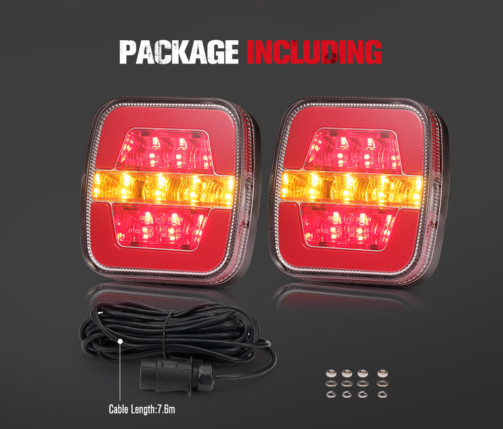 2x LED Trailer Tail Lights Stop Indicator Lamp Kit Square Light for Trailer