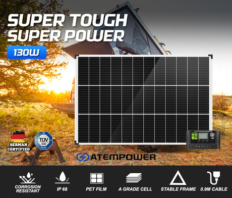 ATEM POWER 130W Solar Panel Kit Mono Generator Caravan Camping Power Battery Charging 12V