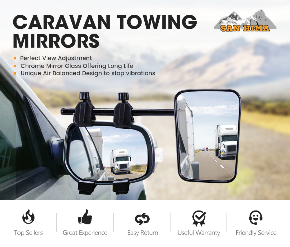 SAN HIMA Pair Towing Mirrors Universal Multi Fit Clamp On 4X4 Caravan Trailer
