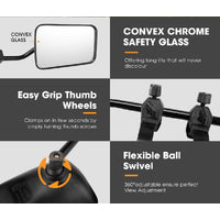 SAN HIMA Pair Towing Mirrors Universal Multi Fit Clamp On 4X4 Caravan Trailer