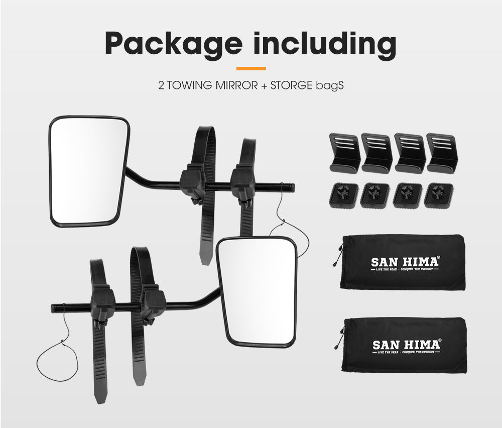 SAN HIMA Pair Towing Mirrors Universal Multi Fit Clamp On 4X4 Caravan Trailer