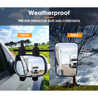 SAN HIMA Pair Towing Mirrors Universal Multi Fit Clamp On 4X4 Caravan Trailer