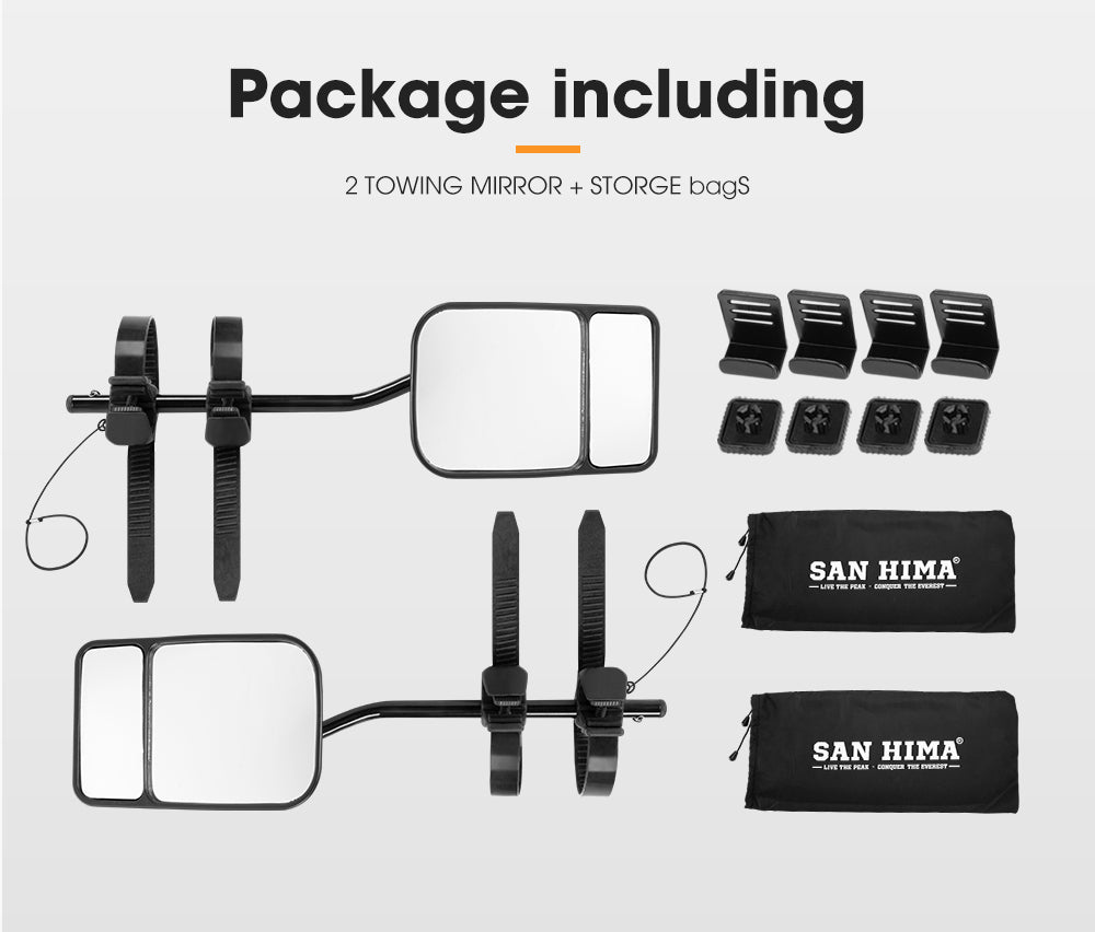 SAN HIMA 2x Towing Mirrors Pair Clip on Multi Fit Clamp On Towing Caravan 4X4 Trailer