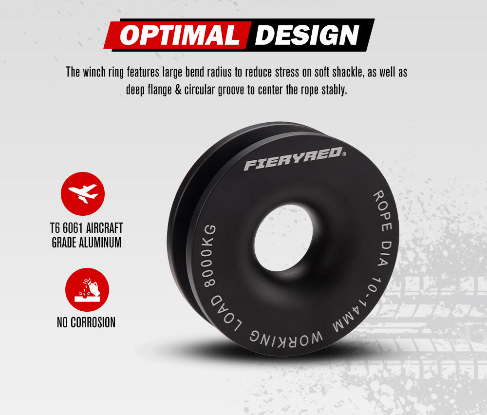 Fieryred Recovery Snatch Block Pulley Rope Ring 8T+15T Soft Shackle Recovery Kit