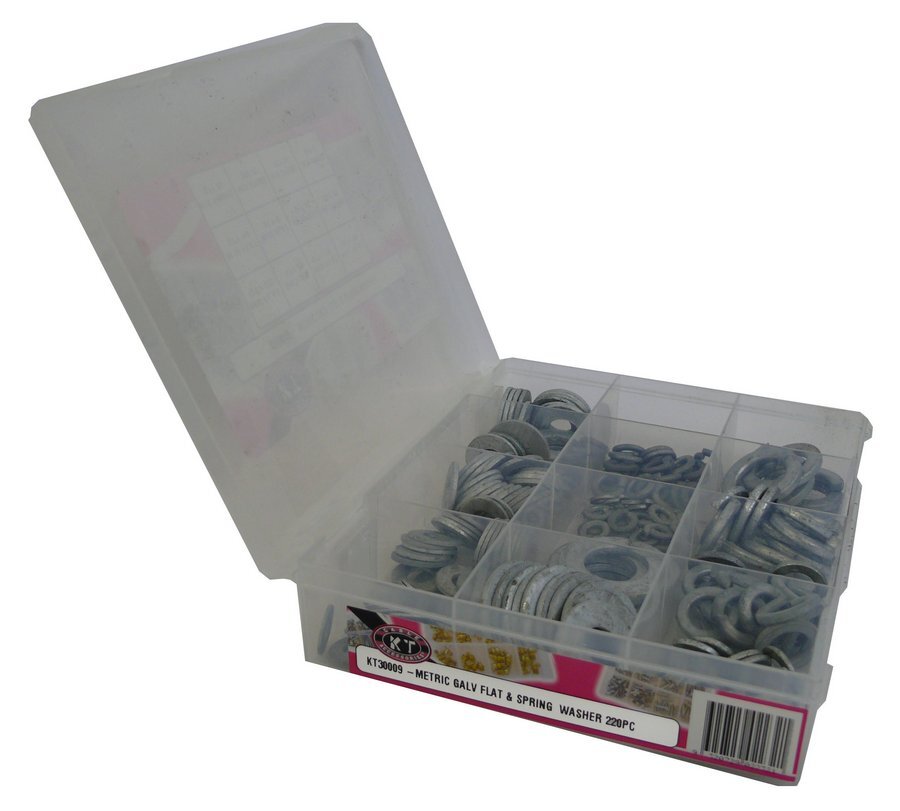 Flat & Spring Washer Metric Galvanised 220 Piece Blister Pack