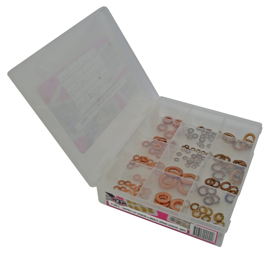 Spring Washer Copper Flat & Bronze 180 Piece Blister Pack