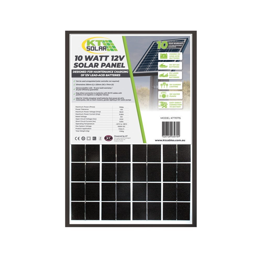 10 Watt 12V Single Cell Mono-crystalline Solar Panel
