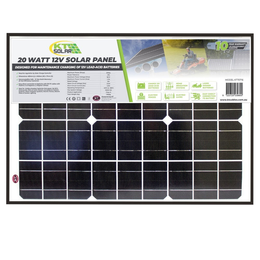 20 Watt 12V Single Cell Mono-crystalline Solar Panel