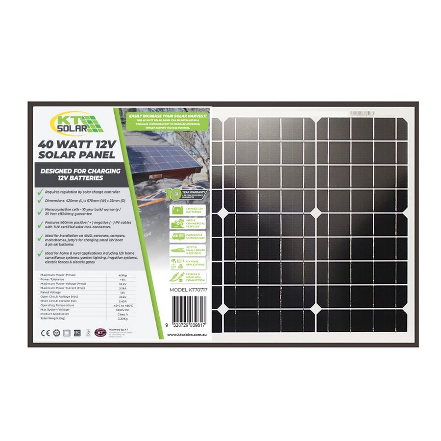 40 Watt 12V Single Cell Mono-crystalline Solar Panel