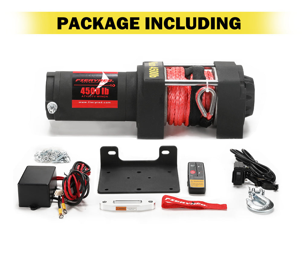 FIERYRED Electric Winch 4500LBS/2045kg 12V Synthetic Rope Wireless Remotes ATV UTV