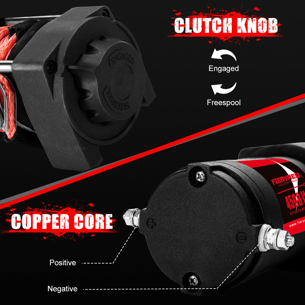 FIERYRED Electric Winch 4500LBS/2045kg 12V Synthetic Rope Wireless Remotes ATV UTV