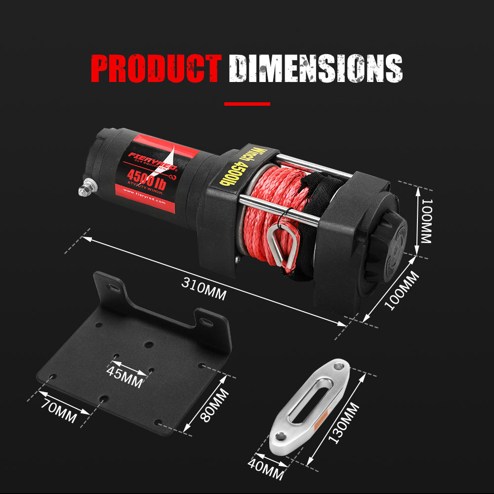 FIERYRED Electric Winch 4500LBS/2045kg 12V Synthetic Rope Wireless Remotes ATV UTV