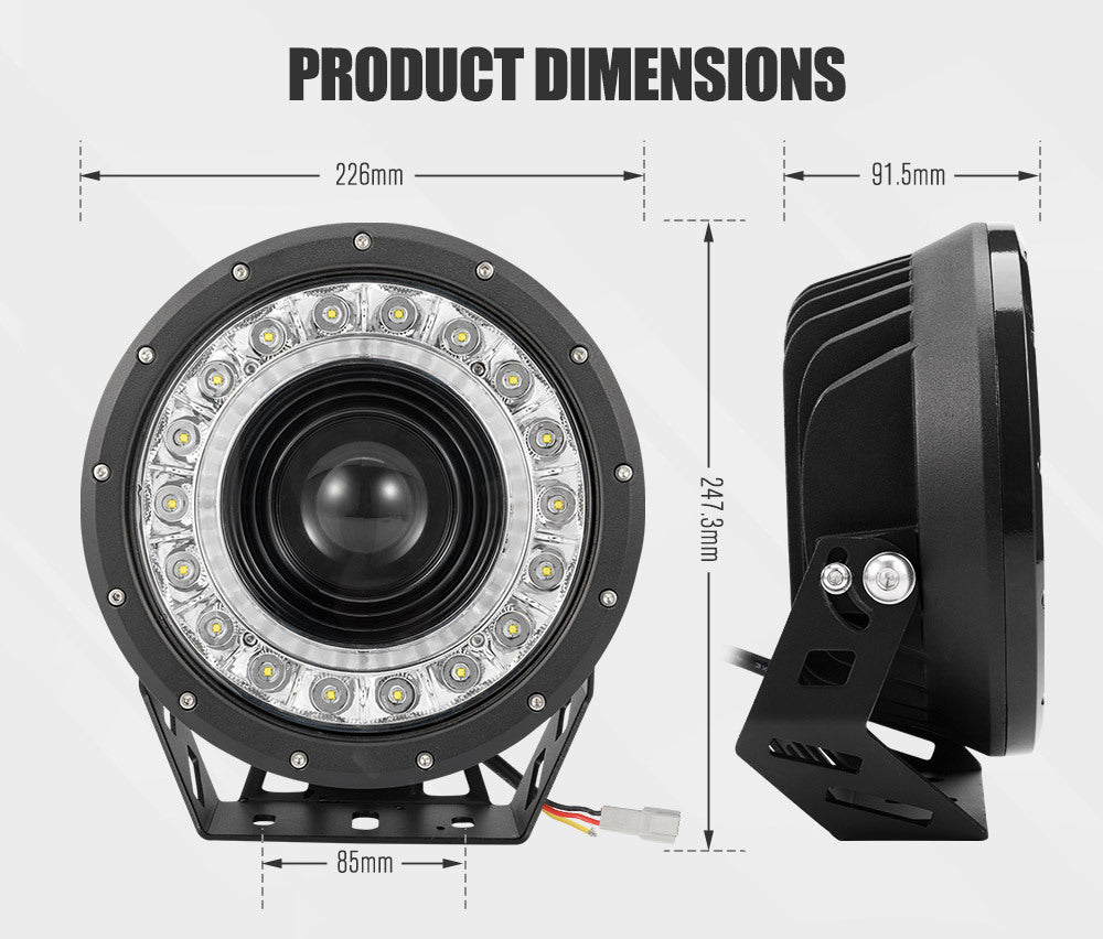 LIGHTFOX 9inch LED Driving Lights Round SpotLights DRL 4x4 Offroad Work