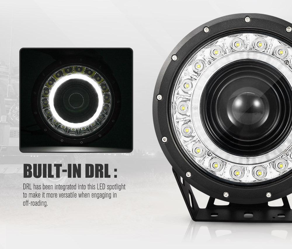 LIGHTFOX 9inch LED Driving Lights Round SpotLights DRL 4x4 Offroad Work