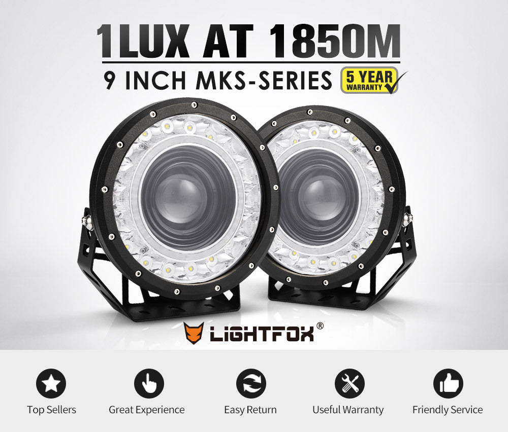 LIGHTFOX 9inch LED Driving Lights Round SpotLights DRL 4x4 Offroad Work