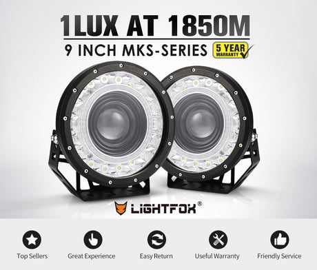 LIGHTFOX 9inch LED Driving Lights Round SpotLights DRL 4x4 Offroad Work